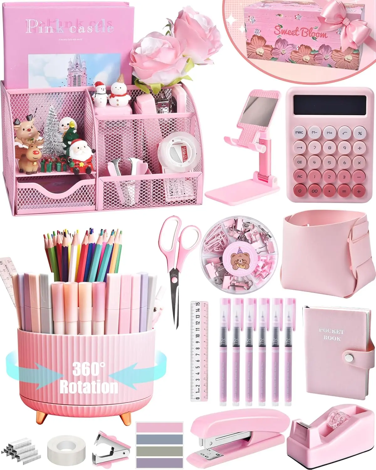 Desk Organizers and Accessories With Mesh Desk Organizer and 360Rotating Pen Holder and a Lot of Office  Office Supplies Beautifully Presented in a  Box Christmas Gifts
