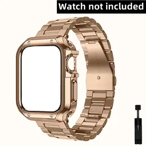 Stainless Steel Watch Band(Band & Case Only), Fashion Watch Band for Men & Women, Watch Straps, Accessories for iWatch Series 9 8 7 6 5 4 3 2 1
