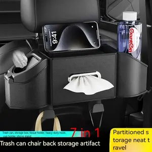 7-in-1 Car Organizer with ABS Material Trash Can Storage Box Tissue Holder Heavy-Duty Hook Cup Holder Phone Stand Partitioned for Neat Travel