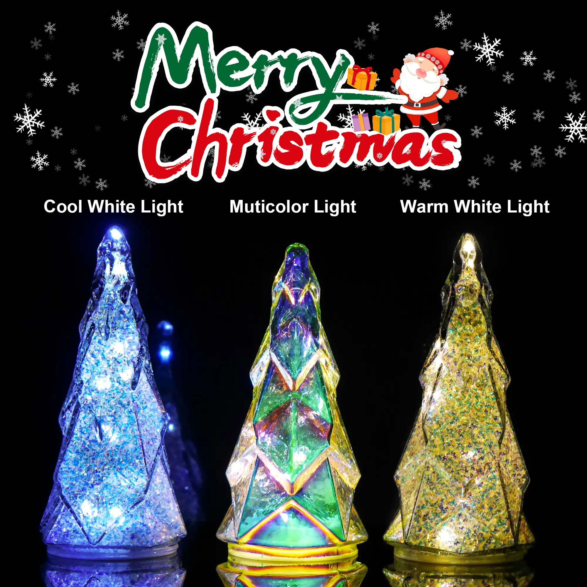Merry Christmas 8-Inch Glowing Crystal Christmas Tree with Warm White Lights 6-Hour Cycle Flashing Steady Mode Perfect Holiday Gift for Family Friends Party Decoration Best for Christmas New Year Thanksgiving
