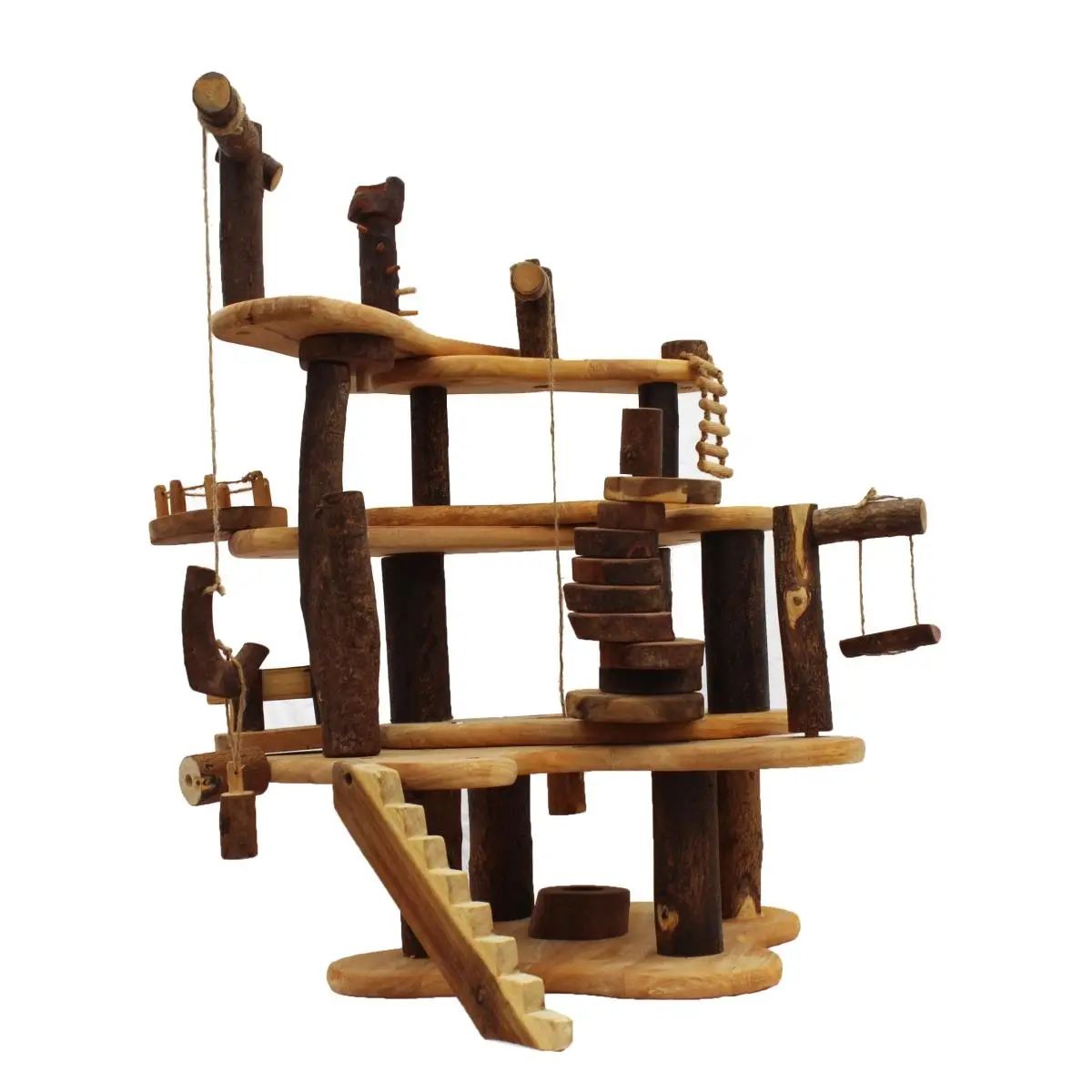 212 MAIN Small Animal Wood Tree Blocks Toy - Natural Wood from Sustainable Sources, Low Environmental Impact, Hardwood Parts, Child-Safe Finish, Multi-Level, 24" Tall, Easy-to-Assemble, Unisex Treehouse-Themed Endless Imaginative Play Pet Toy