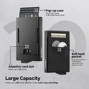Ultra Thin Aluminum Wallet for Men, Pop-Up Minimalist Card Holder, Holds 15+ Cards, RFID Blocking Slim Wallet with Money Pocket, Perfect Gift Ideas