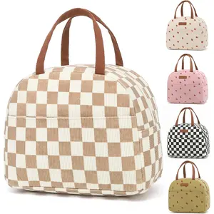 Lunch Bag for Women Men,  Lunch Box, Insulated Lunch Pail bag with Large Capacity, Cute Corduroy Lunch Tote Bags, Cooler Lunch Container for Work Travel Office Picnic