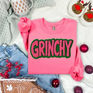 Grinchy Faux Print Sweatshirt - With Colorful Letters for Festive Wear