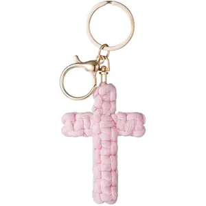 Cross Keychain Jesus Key Chain Christian Car Accessories Handmade Soft Cross Keychain Boho Decor for Women Men Gifts