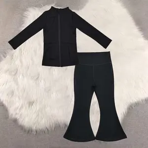 New Clothes Kids Girls Long Sleeves Black Yoga Clothing Top Pants Set Flexible Comfortable Active Wear for Children girlset