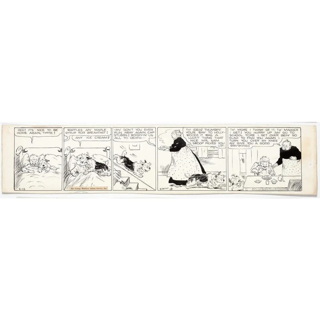 Cap Stubbs and Tippie Original Ink Daily Comic Strip Art Signed and Drawn by Edwina Dumm AM04