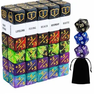 63pcs MTG Dice Counters Set – Ability Keyword Tokens, Shield & Life Counters, 6-Sided Dice for Magic The Gathering & TCG Games