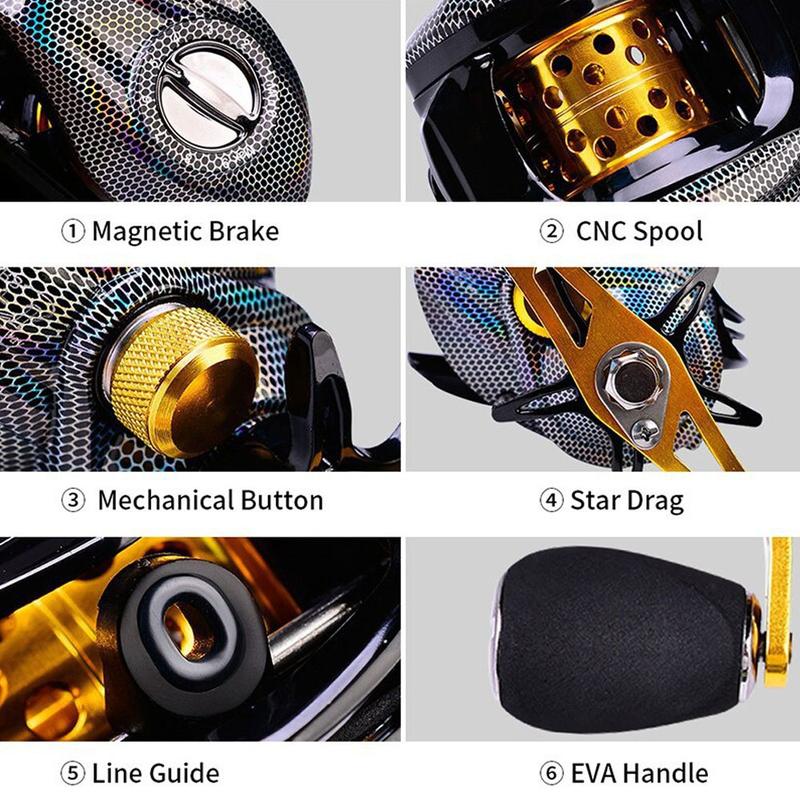 18+1 Bearing Metal Spool Magnetic Brake Fishing Reel, 7.2:1 High Speed Gear Ratio, CNC Aluminum Shallow/Deep Spool Adjustable, Anti-Tangle Left/Right Hand Retrieve, Large Line Capacity High Precision Brake System, Freshwater Saltwater Fishing Gear