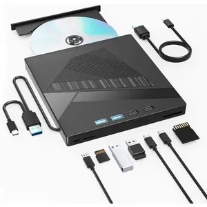 7-in-1 External CD/DVD Drive for Laptop, USB3.0&Type-C DVD Player for Laptop Desktop with SD Card Reader Portable DVD/CD Drive for PC,CD Burner Compatible with Windows XP/7/8/10, Linux  OS