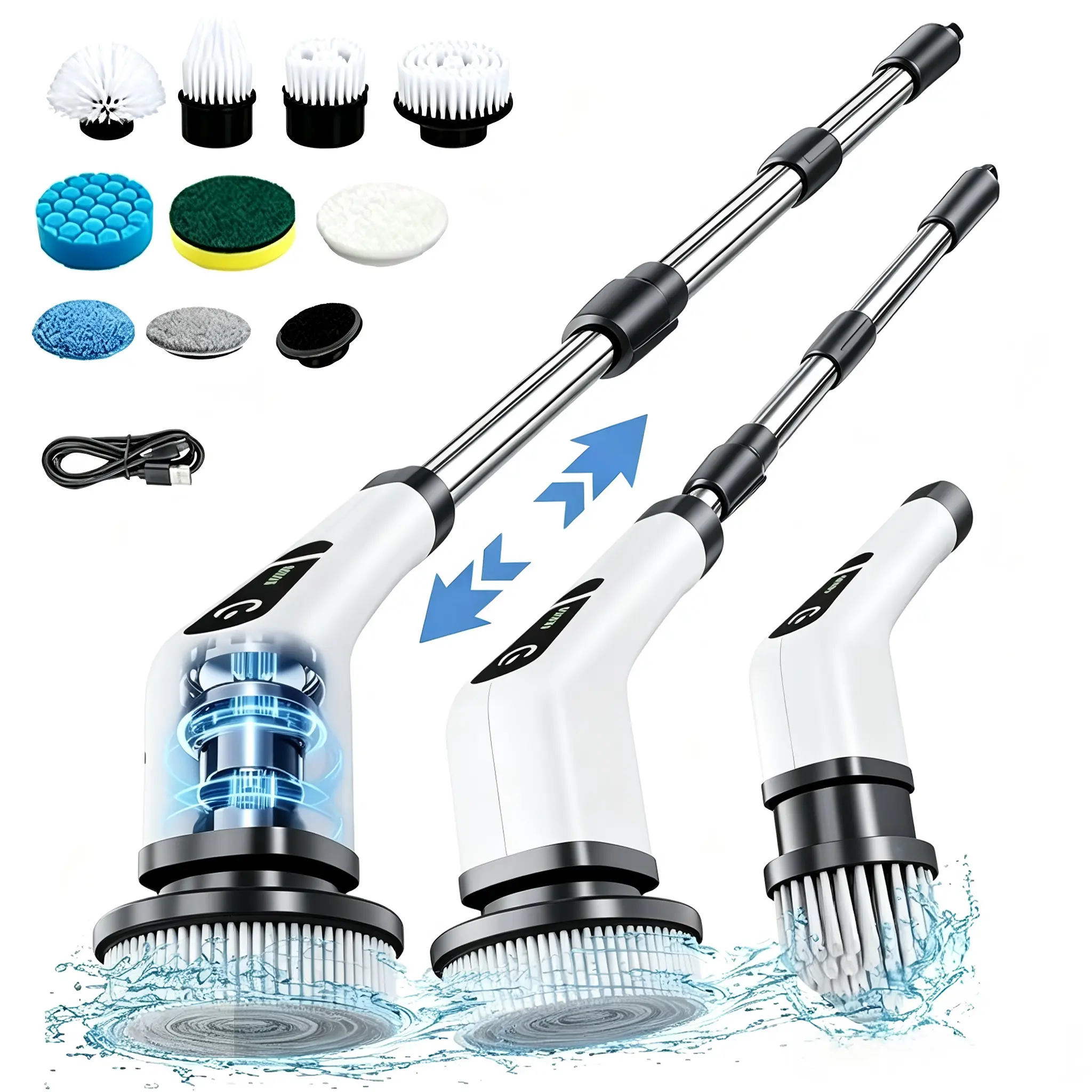 Electric Spin Scrubber Cordless Shower Scrubber, 5-Speed Power Scrubber with 9 Brush Heads, IPX7 Waterproof Bathroom Cleaning Brush with Adjustable Handle for Tile, Tub, Grout, Floor, Kitchen, Sink & Deep Cleaning Tool summerwins