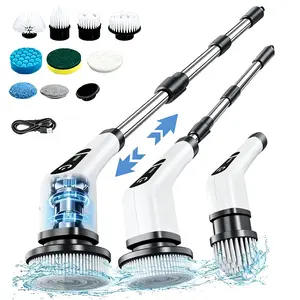 Electric Spin Scrubber, Cordless Shower Scrubber IPX7 Waterproof Power Scrubber with 9 Brush Heads, Electric Cleaning Brush with Adjustable Handle & 5 Speed Modes for Bathroom, Shower, Tile, Tub Cleaning