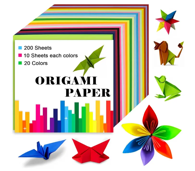 Origami Paper Kit for Kids & Beginners - 200 Sheets Double Sided Colored Paper, 6x6 Inch (20 Assorted Colors) | Easy Arts and Crafts Supplies, Creative DIY Gift Set for Boys & Girls