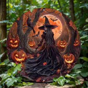 Witch Themed Round Aluminum Sign, 2D Flat Sign, Garden Decoration, Home Decoration, Apartment Decoration, Restaurant Decoration