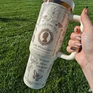 Bridgerton Romance Movie 40oz Tumbler, Movie Print Tumbler Flask 40oz, Travel Cup, Dearest Gentle Reader Shirt, Bridgerton Regency Romance Wisteria Masquerade Tumbler 40oz