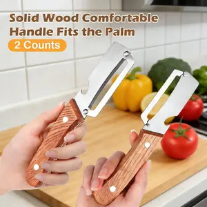 Wooden-Handled Stainless Steel Sharp Peeler with Built-In Bottle Opener for Fruits & Vegetables Ergonomic Non-Slip Handle Long-Lasting Construction Essential Kitchen Tool