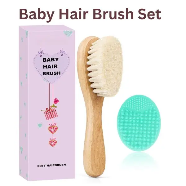 Soft Hairbrush Baby Hair Brush Set - 2-Piece Wooden Brush with Soft Goat Bristle & Cradle Cap Brush for Newborns & Toddlers Gentle Grooming & Cradle C