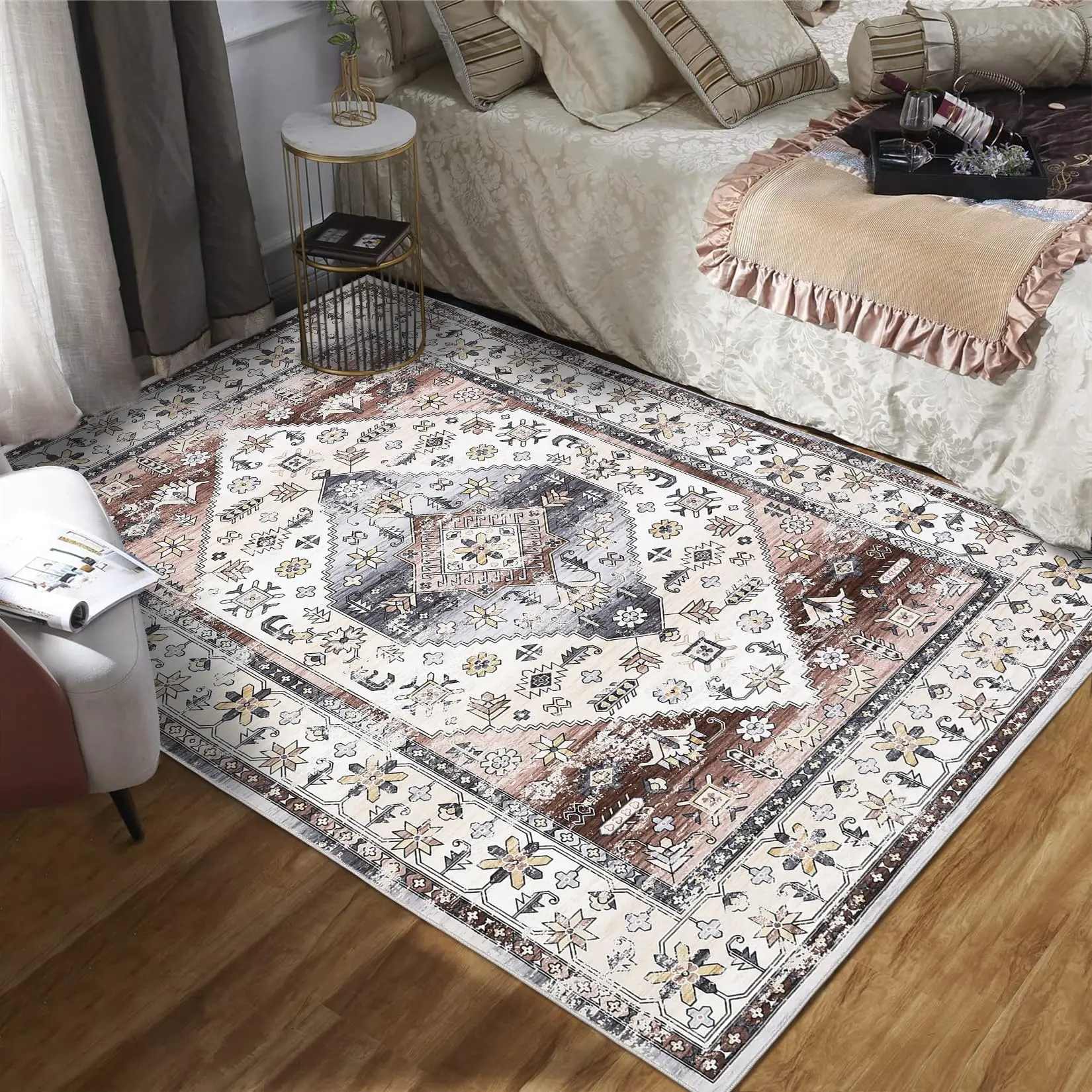 【GARVEE】Washable Vintage Area Rugs - Sizes 5x7 to 9x12 for Living Room, Bedroom, Office. Ultra-Soft, Non-Slip, Foldable, Thin, Distressed Boho Aesthetic in Various Colors.