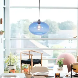 Gradient Blue Glass Pendant Light Fixtures - Modern Globe Pendant Lighting for Kitchen Island, Dining , Living  & Bedroom - Elegant Home Decor, 12 Inch, 1-Pack