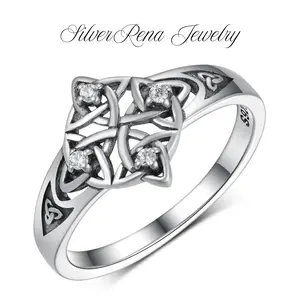 S925 Mother's Day Sterling Silver Witches Knot Ring with Cubic Zirconia Decorated Witch's Ring for Women Pagan Jewelry Accessories Gifts for Women