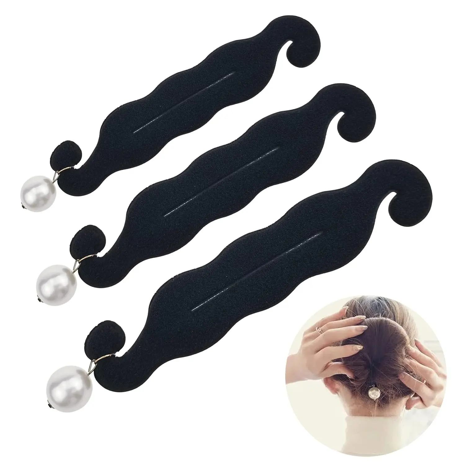 3 PACK Pearl Hair Bun Makers - Lazy Curler Clips, Magic Foam Sponge Donuts for Beauty Hairstyles, Styling Tool Accessories for Women,summerwins