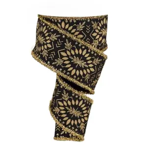 2.5" x 10yd Geo Deco Diamonds with Tinsel Black/Gold Ribbon