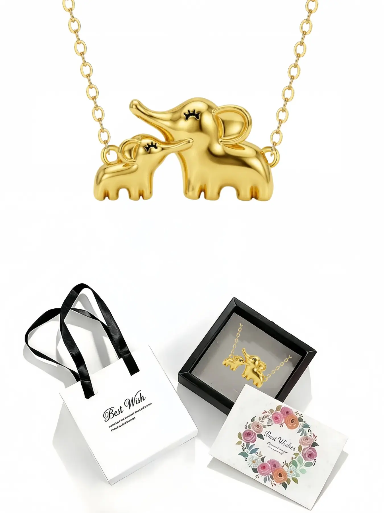 Elephant Companion for Life Luxury niche clavicle necklace with twin elephant design, matched with an exquisite drawer jewelry box. Perfect gift for women for birthdays, Mother's Day, Valentine's Day, Christmas and anniversaries.