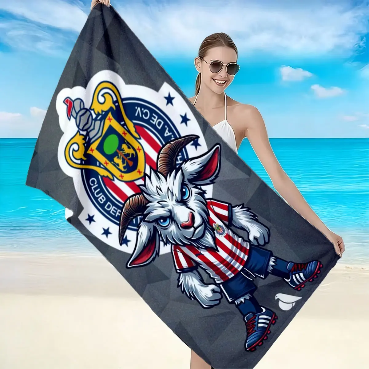 Guadalajara Football Club Goat Theme Beach Towel, High Weight Fabric for Soft Touch, Quick-Dry and Non-Fading, Ideal for Fans and Team Supporters, Quick Dry Towels, Quick Drying Towel