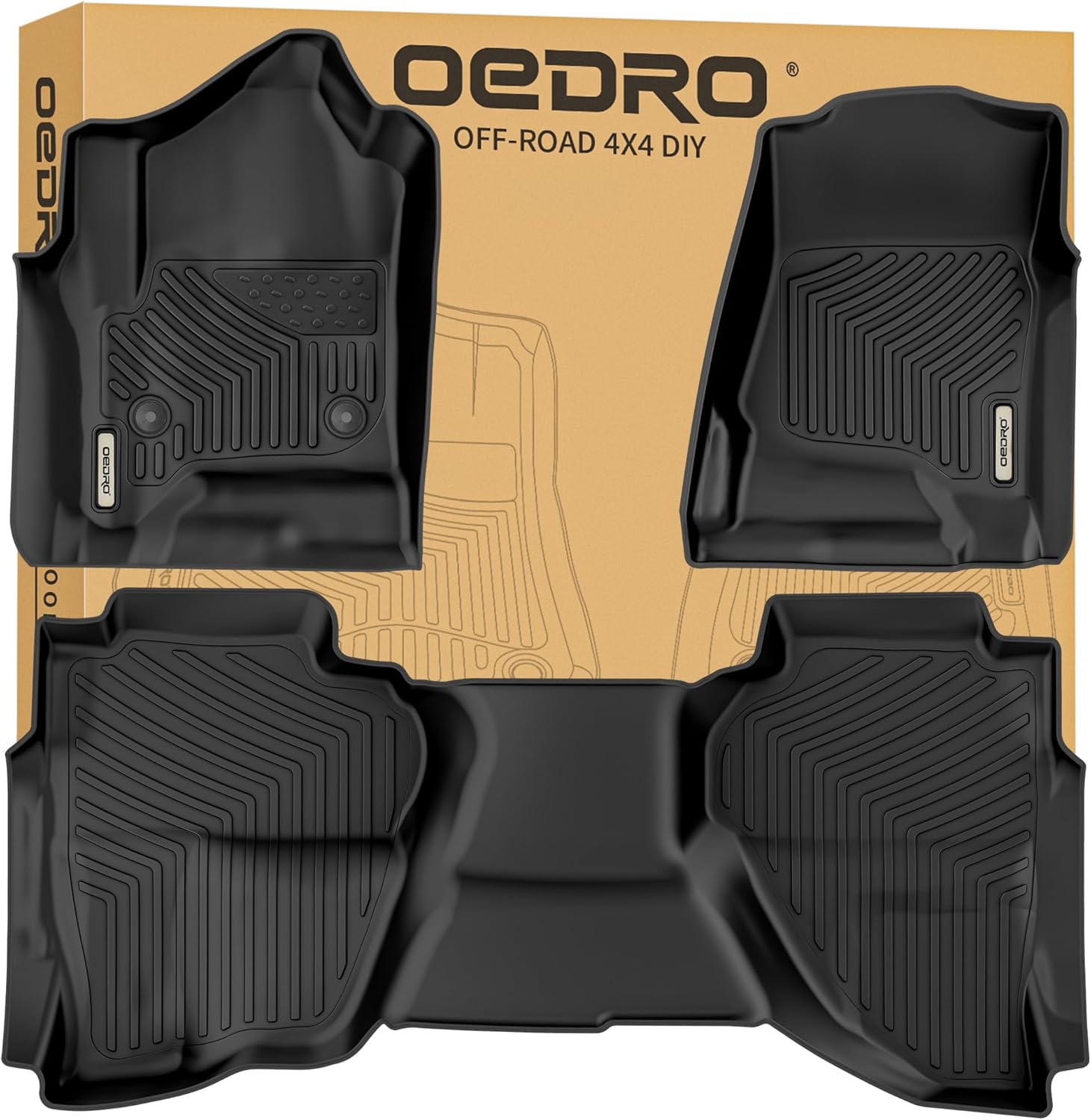 YITAMOTOR Floor Mats for 2014-2018 Chevy Sliverado /GMC Sierra 1500 Double Cab, 2015-2019 Chevy Silverado/GMC Sierra 2500HD 3500HD, 2019 Silverado LD/Sierra Limited, All Weather Guard 1st and 2nd Row