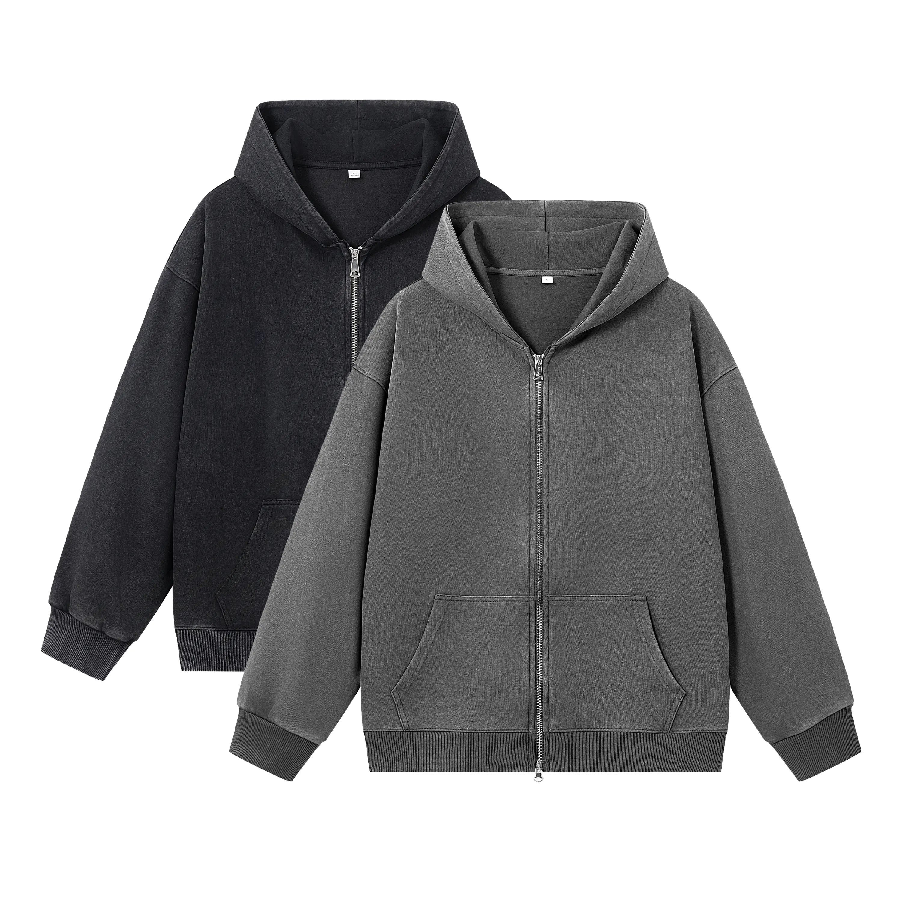 2 pack men’s acid wash cotton open front zip hoodie sweatshirt, athletic sweatshirt jacket, women can wear, multi piece set, regular fit