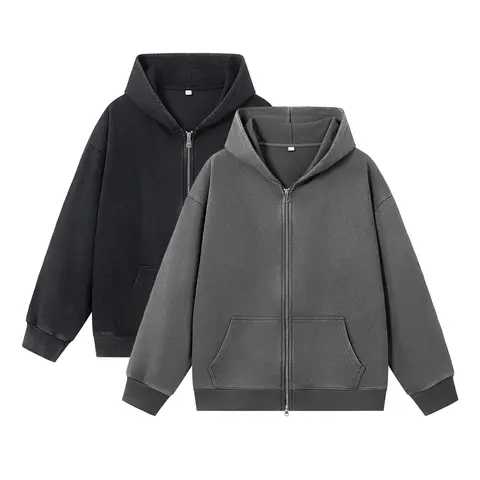 Men's 2-Pack Acid Wash Cotton Open-Front Zip Hoodie Sweatshirt - Stylish Plain Long Sleeve Menswear Tops, Athletic Regular Fit Jacket, Unisex Design,clothes for back to school,first day of school outfits