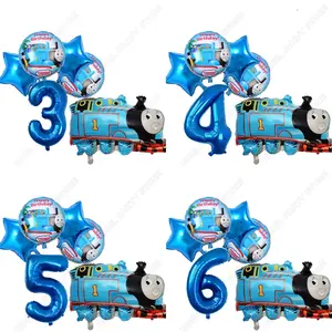 Extra-Large Cartoon Thomas Shaped Balloon Thomas The Train Theme Birthday Decorations for Ages 1-9 Aluminum Foil Balloon Set