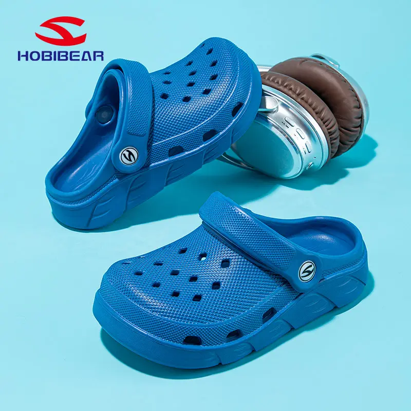 HOBIBEAR boys’ and girls’ summer perforated sandals, closed-toe beach shoes with toe protection, lightweight children’s slides
