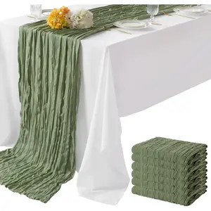 6 Pack Sage Green Cheesecloth 35"*120" Gauze Rustic Sheer Runner for Wedding Birthday Baby Shower Table Decoration Sage Green 6 Pack