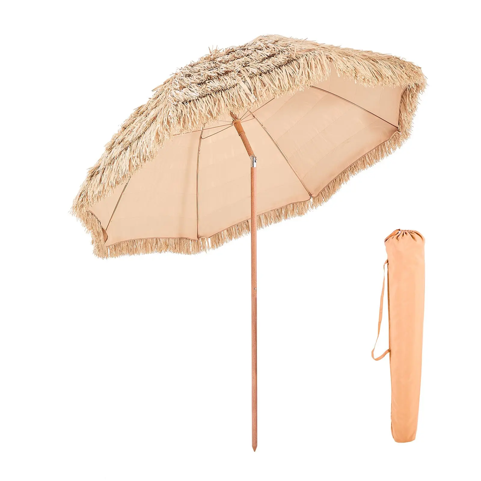 Umbrella, 8 ft Thatched Patio Umbrella with Tilt, Hawaiian Style Beach Parasol with Durable PP Thatch and 8 Metal Ribs, Grass Pool Umbrellas for Beach, Patio, Poolside, Backyard & Garden