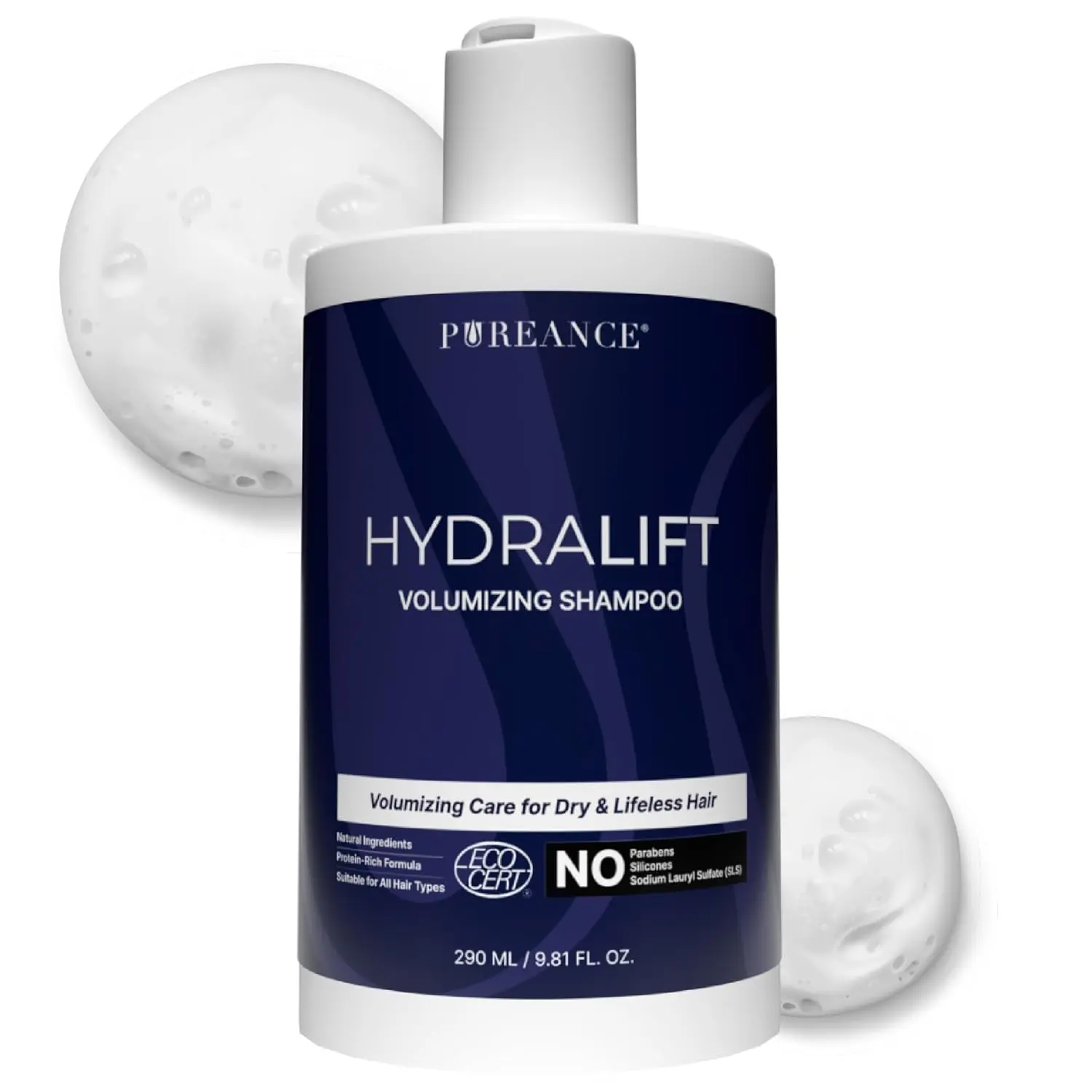 PUREANCE HydraLift Volumizing Shampoo, Thickening Cleanser with Green Tea & Wheat Protein for Fine, Thinning & Color-Treated Hair, Vegan Haircare, 9.81 fl oz