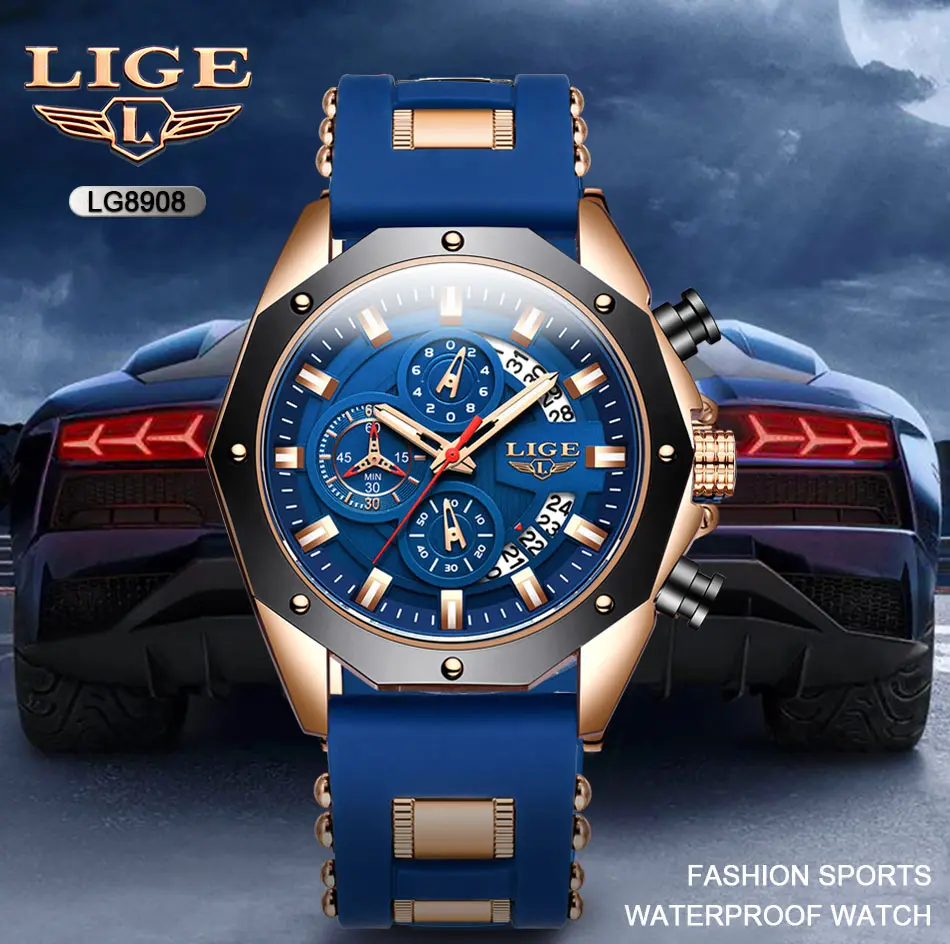 Lige Men's Business-Leisure Fashionable Waterproof Luminous Analog Watch - Stainless Steel, 30M - 50M Waterproof, Round Face, Multifunction Dial, 12 Months Warranty, 46Mm, Mineral Glass, Chic Fashion Men's Watches, Fashionable Waterproof Watch, Male Watch