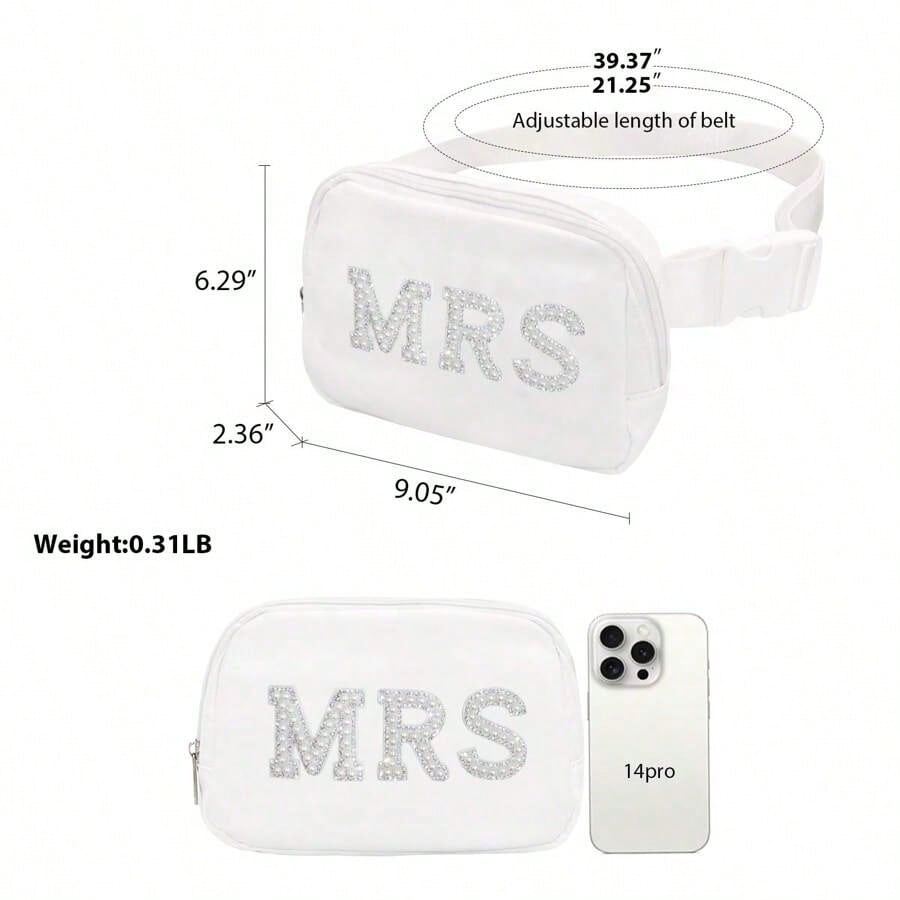 Bride Gifts, Bachelorette Gifts Bride Fanny Pack, Bride To Be Gifts Wedding Day Bachelorette Party Engagement Honeymoon, Pearl Bride Belt Bag White