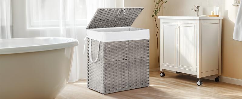 [Deal] Laundry Hamper with Lid, 23.8 Gallon (90 L) Synthetic Rattan Clothes Basket with Removable Liner, Portable, Foldable, Ventilated Organiser