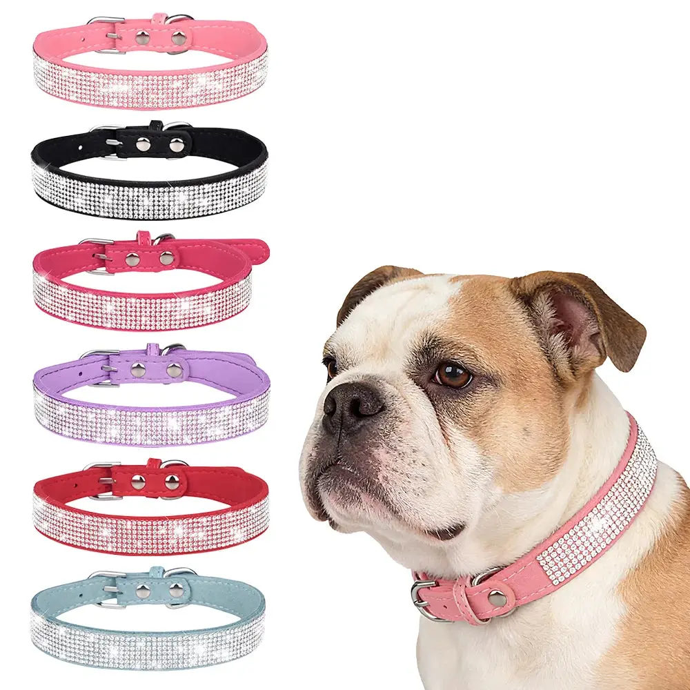New Shiny Rhinestone Pet Collar, Soft Microfiber Adjustable Collar for Small Medium Dogs
