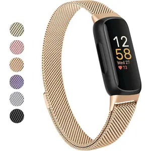 for Fitbit Inspire 3 Bands Women Men, Stainless Steel Metal Mesh Loop Adjustable Magnetic Wristband Replacement Straps Compatible with Fitbit Inspire 3 Fitness Tracker