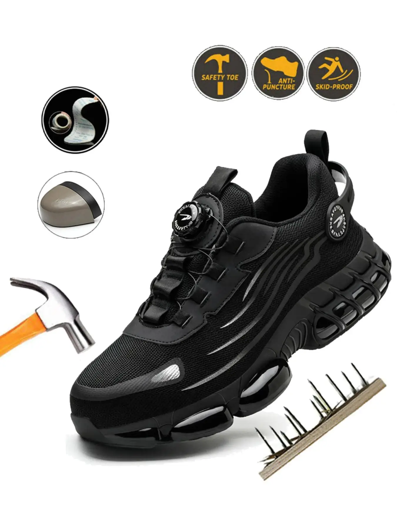 Men Steel Toe Anti Smashing Function Shoes, Steel Toe Shoes, Anti Piercing Men's Work Trainer Construction Work & Daily Wear Hiking Shoes, Impact Res