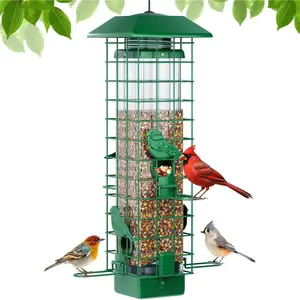 Proof Bird Feeder, Metal Bird Feeders for Outdoors Hanging, Weight Activated, 3Lb Capacity, 4 Ports, All-Weather Tube Bird Feeder for Outside, Cardinal Finch Bluebird  Bird Feeder