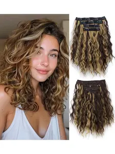 4 Piece Set Hair Clips Water Wave Wig Extensions Short Curly Waves Suitable for Women Daily Use Voluminous Hair Synthetic Wavy Hair