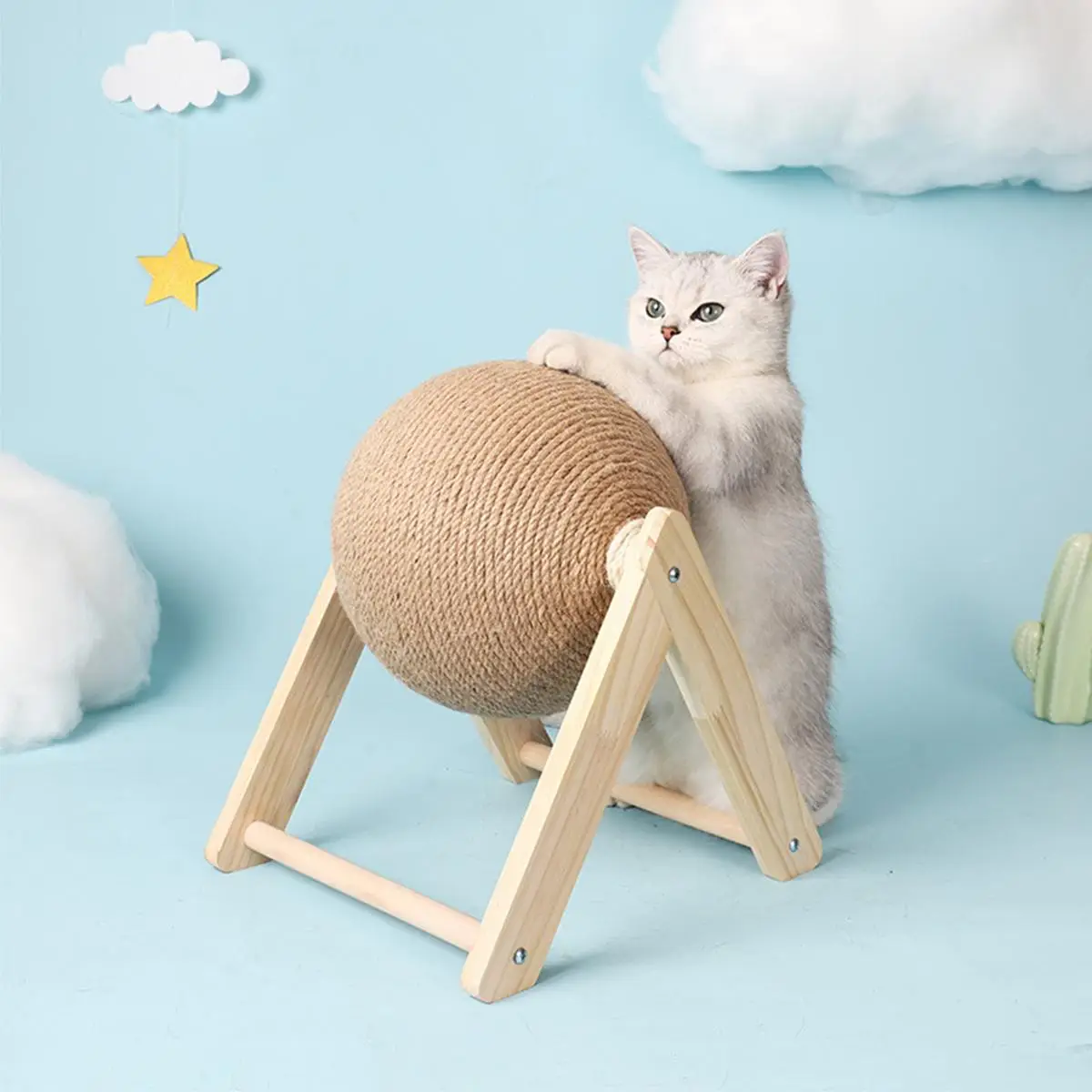 Durable Cat Scratching Ball with Stand, Wear-resistant Sisal Cat Scratch Ball Toy, Natural Sisal Rope Ball, Board Grinding Paws Toys, Cat Scratcher, P