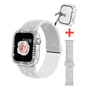 2-in-1 Bling iWatch Band & Case Set (40-46mm) – Sparkly Rhinestone Cover + Adjustable Nylon Strap for Series 10/9/8/7/6/5/4/SE – Women’s Luxury Gift