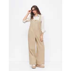 Cider Square Neck Pleated Button Wide Leg Jumpsuit