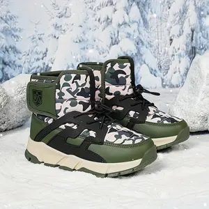 [Camo Snow Boots] Boys' Winter Snow Boots with Thickened - Heavy-Duty-Top Winter Boots, Anti-Rubber Sole, Warm Camo Design, Elastic Closure - All-Terrain Traction Snow, Teenager