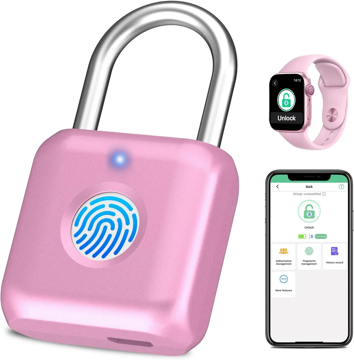 Anti-Theft Design Metal Fingerprint Padlock, Keyless Lock with Phone App & iOS Watch Compatibility, for Gym Lockers, Toolbox Hasp Storage (Tools & Hardware Door Hardware)