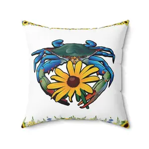Blue Crab Throw Pillow, Blue Crab and Sunflowers Accent Pillow